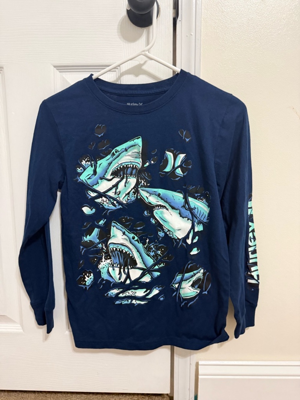 Boys' Hurley Navy Shark Graphic Long-Sleeve Tee